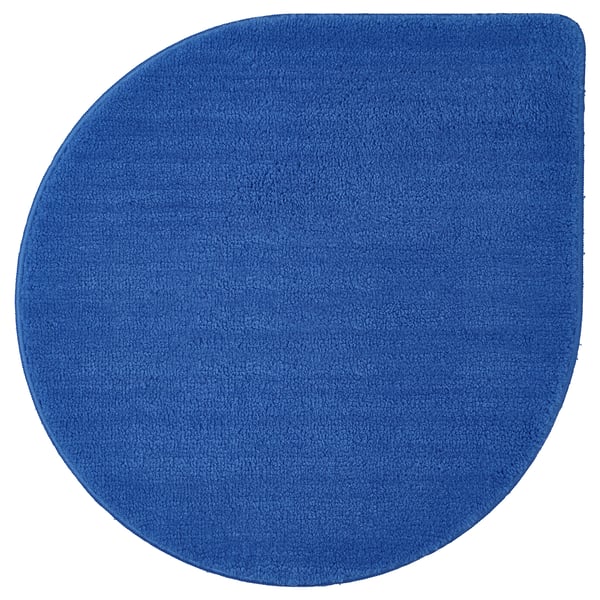 Blue, soft bathmat with circular shape and smooth texture. Made of recycled polyester. Part of the bergenvattnet collection.