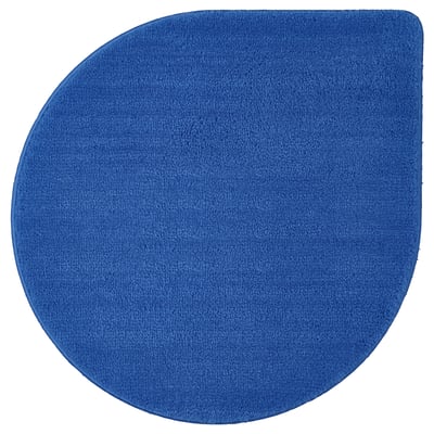 Blue, soft bathmat with circular shape and smooth texture. Made of recycled polyester. Part of the bergenvattnet collection.