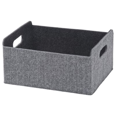 A grey felt storage box with handles, ideal for organising and protecting items.