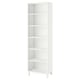 A white BESTÅ bookcase with five adjustable shelves and four legs, designed for versatile storage.