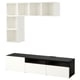 BESTÅ tv storage: white & black, open shelves, closed cabinets, adjustable feet.