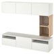 BESTÅ tv bench: white & light wood, rectangular, modern with open & closed storage, sleek edges.