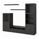 Black BESTÅ entertainment center. Tv bench, wall shelves, glass cabinets. Modern, sleek design. Perfect for living rooms.