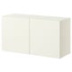 An ikea BESTÅ white cabinet with two doors, featuring a rectangular shape and modern design.