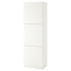 A white BESTÅ storage cabinet, rectangular in shape, with minimalist design, and featuring multiple doors.