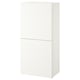 White BESTÅ cabinet, rectangular, minimalist white design, flat surfaces, two soft-closing doors.