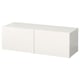 A white BESTÅ storage unit. It is rectangular, with a plain and modern design, featuring smooth surfaces and clean lines.