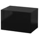 Black glossy cube-shaped storage unit, modern design, no handles, minimalist.