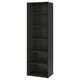 A black BESTÅ bookshelf with five open shelves. It is tall, rectangular, and made from particleboard and fibreboard with a sleek design.