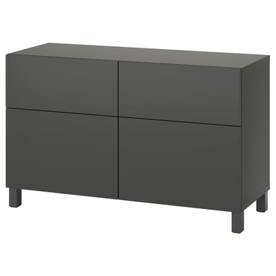 Grey ikea BESTÅ sideboard with 4 doors, modern design, ample storage.
