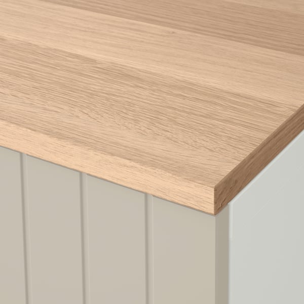 Close-up of quality wooden countertop with smooth, light finish and sleek edges.
