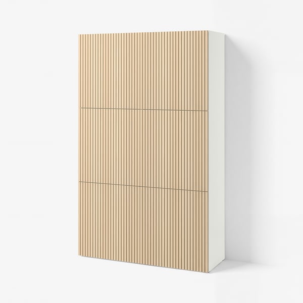 BESTÅ Storage combination with doors, white/Björköviken ash veneer, 120x42x193 cm