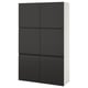 This image an ikea BESTÅ cabinet in black. It has six doors and is rectangular in shape. The design is sleek and modern, ideal for storage.
