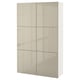 A white BESTÅ shelf unit with six beige reflective doors. The modern design adjustable shelves and hinges for customization.