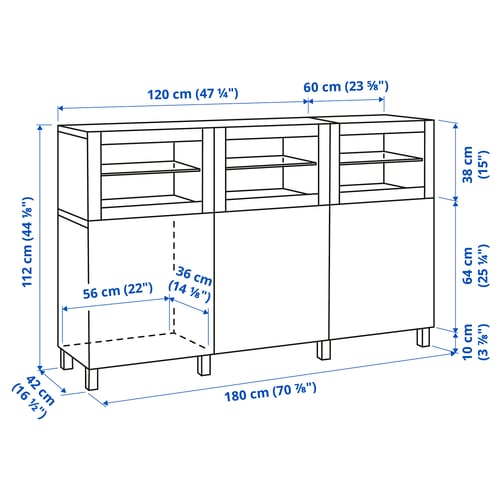 Illustration with measurements for the product: BESTÅ.