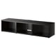 Black BESTÅ tv bench, sleek and modern with open compartments for storage and cable management.