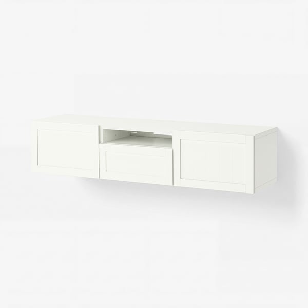 BESTÅ TV bench, white/Pipmakare white, 180x42x39 cm