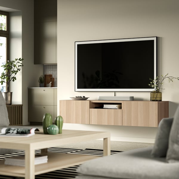 BESTÅ TV bench, white stained oak effect/Lappviken white stained oak effect, 180x42x39 cm