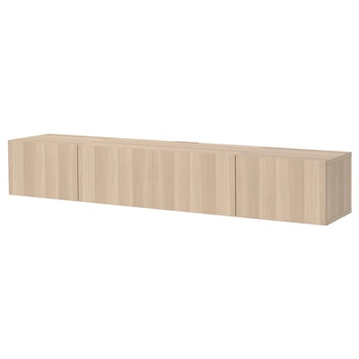 BESTÅ TV bench with doors, white stained oak effect/Lappviken white stained oak effect, 240x42x38 cm