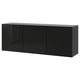 A black ikea BESTÅ wall-mounted cabinet. Rectangular, with sleek, glossy doors and modern design for storage.