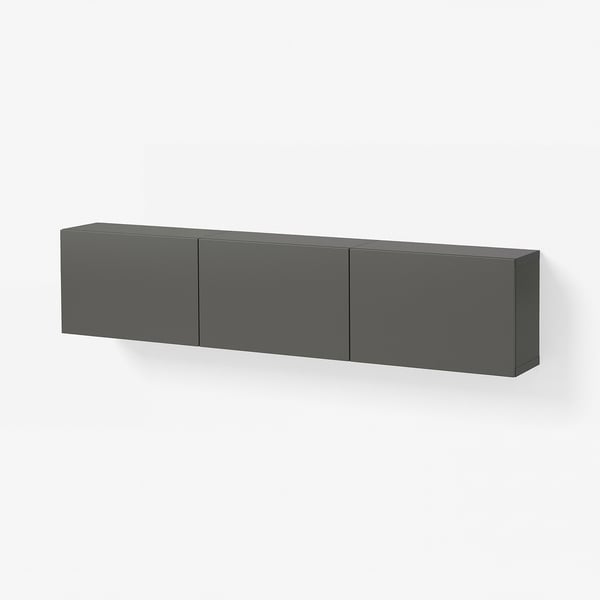 BESTÅ Wall-mounted cabinet combination, dark grey/Lappviken dark grey, 180x22x38 cm