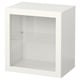 A white BESTÅ storage unit with one glass shelf and adjustable holes.