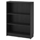 Black BILLY bookcase with three shelves, simple and modern design.