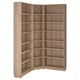 BILLY corner bookcase: light wooden finish, tall with multiple shelves, space-efficient design.