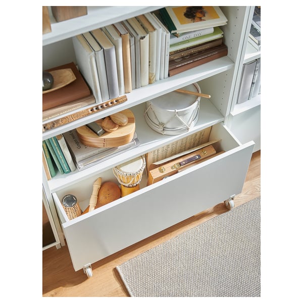 BILLY Drawer, white/with castors, 80x28x43 cm
