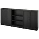 BILLY sideboard: 2 closed, 1 open section, black, wooden texture. Horizontal storage, adjustable shelves.
