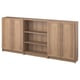 BILLY bookcase set in light brown wood grain finish with open and closed storage cabinets, simple and timeless design.