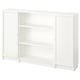 White BILLY bookcase, minimalist design, three shelves, glass doors, rectangular shape.