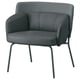 BINGSTA grey armchair, soft fabric, metal legs, curved back, cosy design.