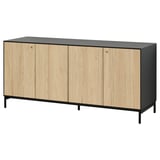 Modern wood sideboard with 4 doors & black frame.