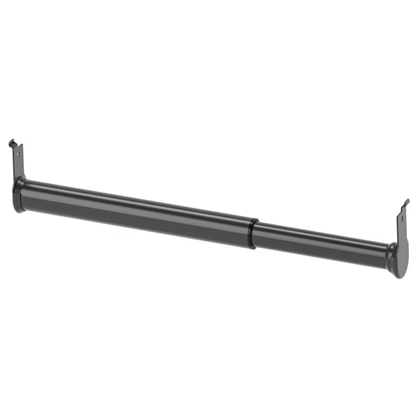 A BOAXEL dark grey clothes rail with a sleek, round metal rod and l-shaped brackets for wall mounting.