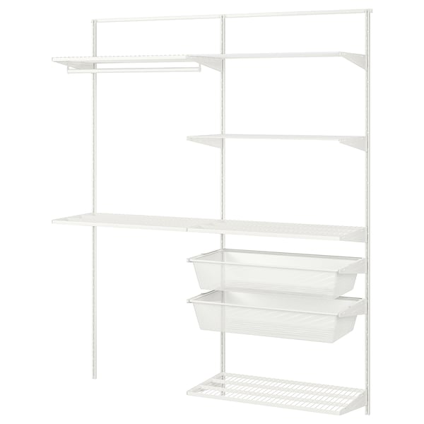 White BOAXEL wall storage system with shelves and baskets.
