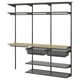 Black BOAXEL wall storage with shelves and hanging rail.