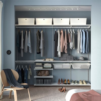 BOAXEL wall closet - 3 sections, shelves, chair