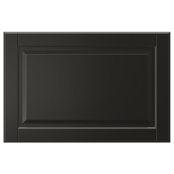 Black BODBYN cabinet door with bevelled panel, smooth lacquer, classic design.