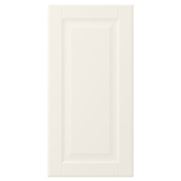 A white BODBYN cabinet door with a smooth, classic design featuring a bevelled panel.