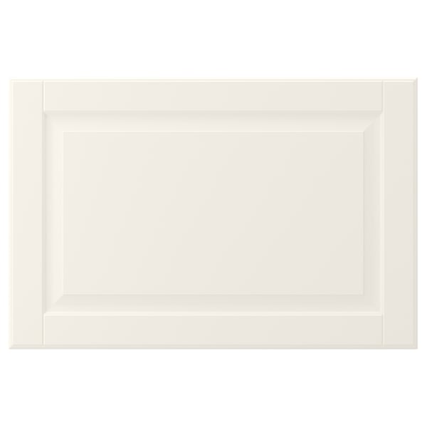 A BODBYN cabinet door in off-white. It has a classic, bevelled design and is made from fiberboard with a smooth lacquered finish.