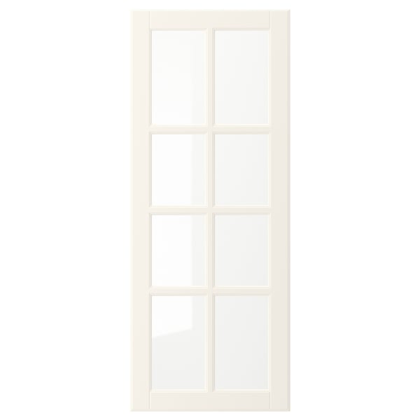 A white BODBYN cabinet door with a classic design, featuring squared panels and a smooth lacquered finish.