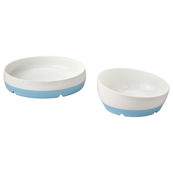 Two BÖRJA kids bowls, white with blue bases, one larger than the other.