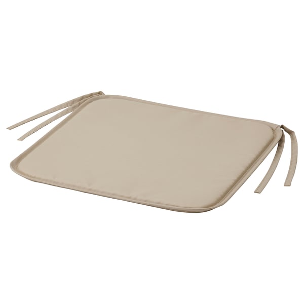 BRÄMÖN beige recycled polyester chair pad with ties, indoor/outdoor.