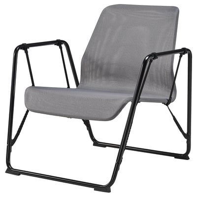Modern grey chair, black metal, adjustable.