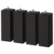 Four black, square wooden legs with adjustable feet. Modern, minimalist furniture design.