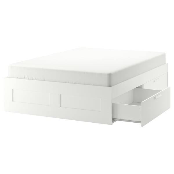BRIMNES white bed frame, 4 drawers, clean design.