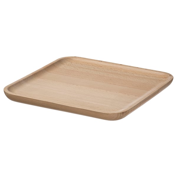 BROKFINK square wooden dish, natural beech, smooth edges.
