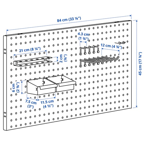 BROR wall shelf combination, with pegboard/black, 88x30/45x180 cm ...