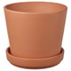 BRUNBÄR terracotta planter, round, brown, clay, simple design with saucer.